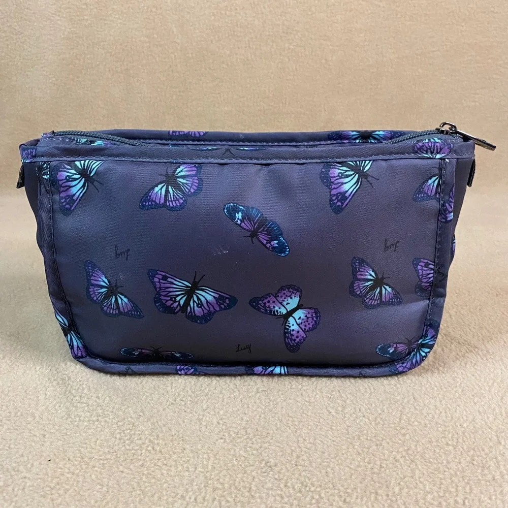 Lug Parasail Butterfly Grey Print Cosmetic Travel Toiletries Bag Zip Makeup‎ EUC